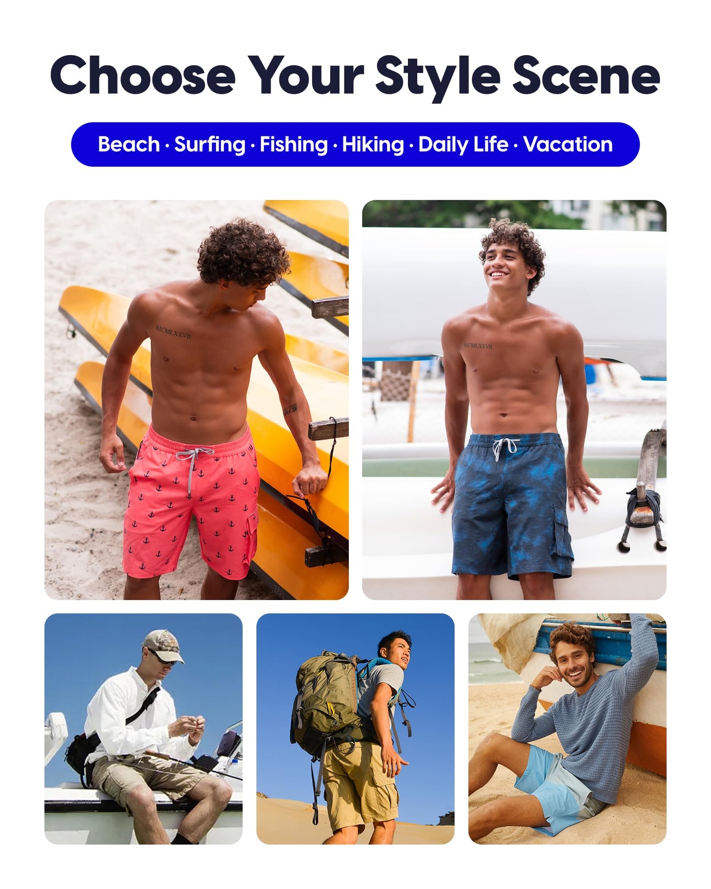 maamgic Mens Swim Trunks with Compression Liner 9 inch Quick Dry Men Bathing Suit Stretch Board Shorts Blue-Black