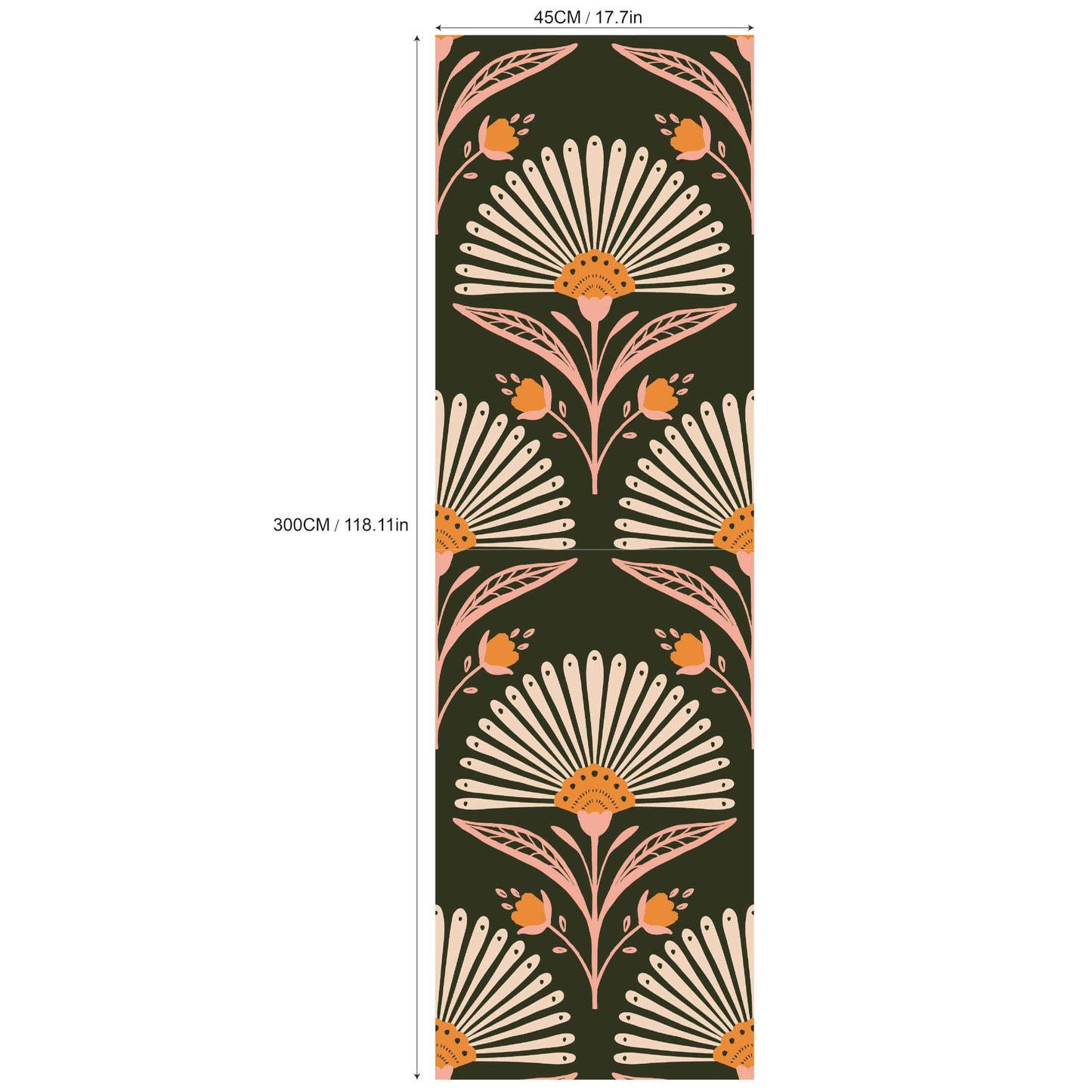 Peel and Stick Wallpaper -Blooming Fan Shaped Floral Wallpaper, Removable Contact Paper in Black Modern Design for Bathroom, Bedroom, Living Room Laundry Decor 17.7”×118”