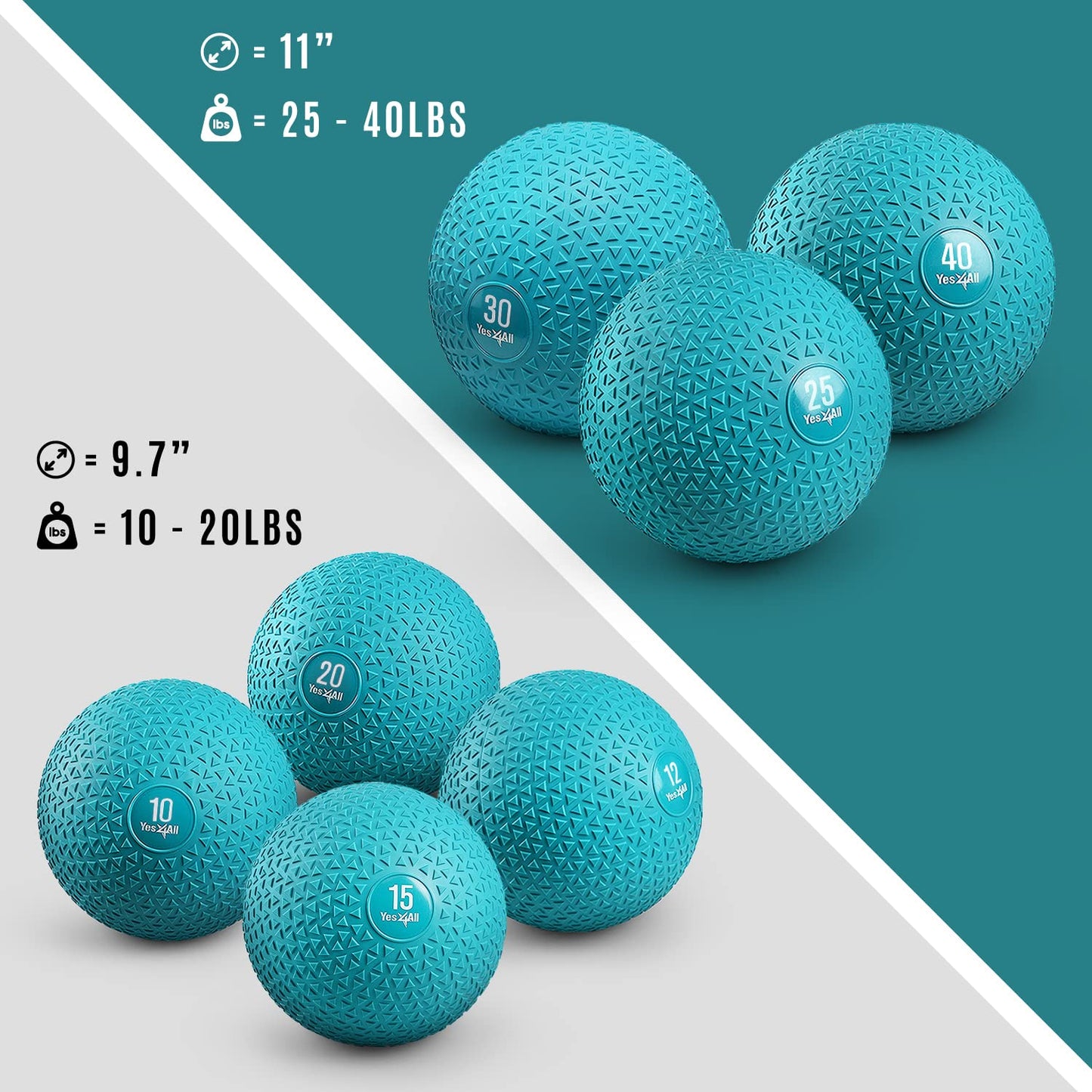 Yes4All Slam Balls, 10-40lb Weighted Ball Weight, Durable PVC Sand Filled Workout Dynamic Slam Ball for Strength Training