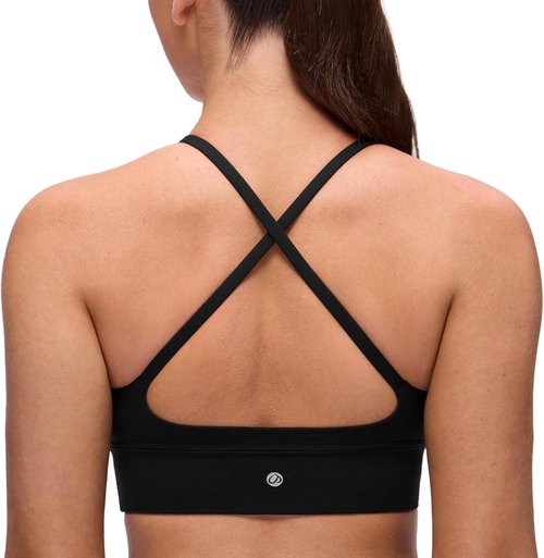 CRZ YOGA Butterluxe V Neck Longline Sports Bra - Padded Spaghetti Straps | Women's Yoga Crop Top