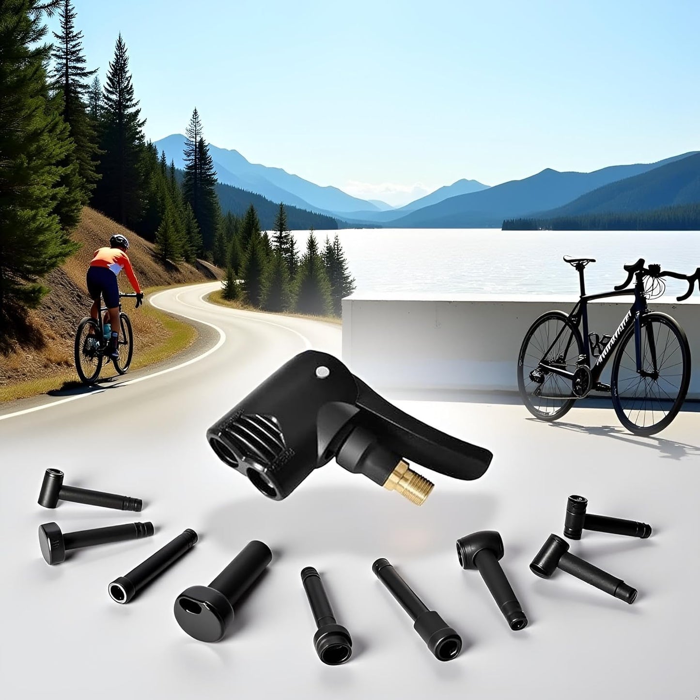 Skiennix Dual-Use Bike Valve Adapter - Presta Valve Pump Connector for Road & Mountain Bikes, Black Aluminum Alloy