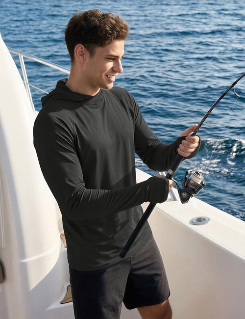 MAGCOMSEN Men's UPF 50+ Sun Protection Hoodie - Quick Dry Lightweight Long Sleeve Shirt for Fishing & Running