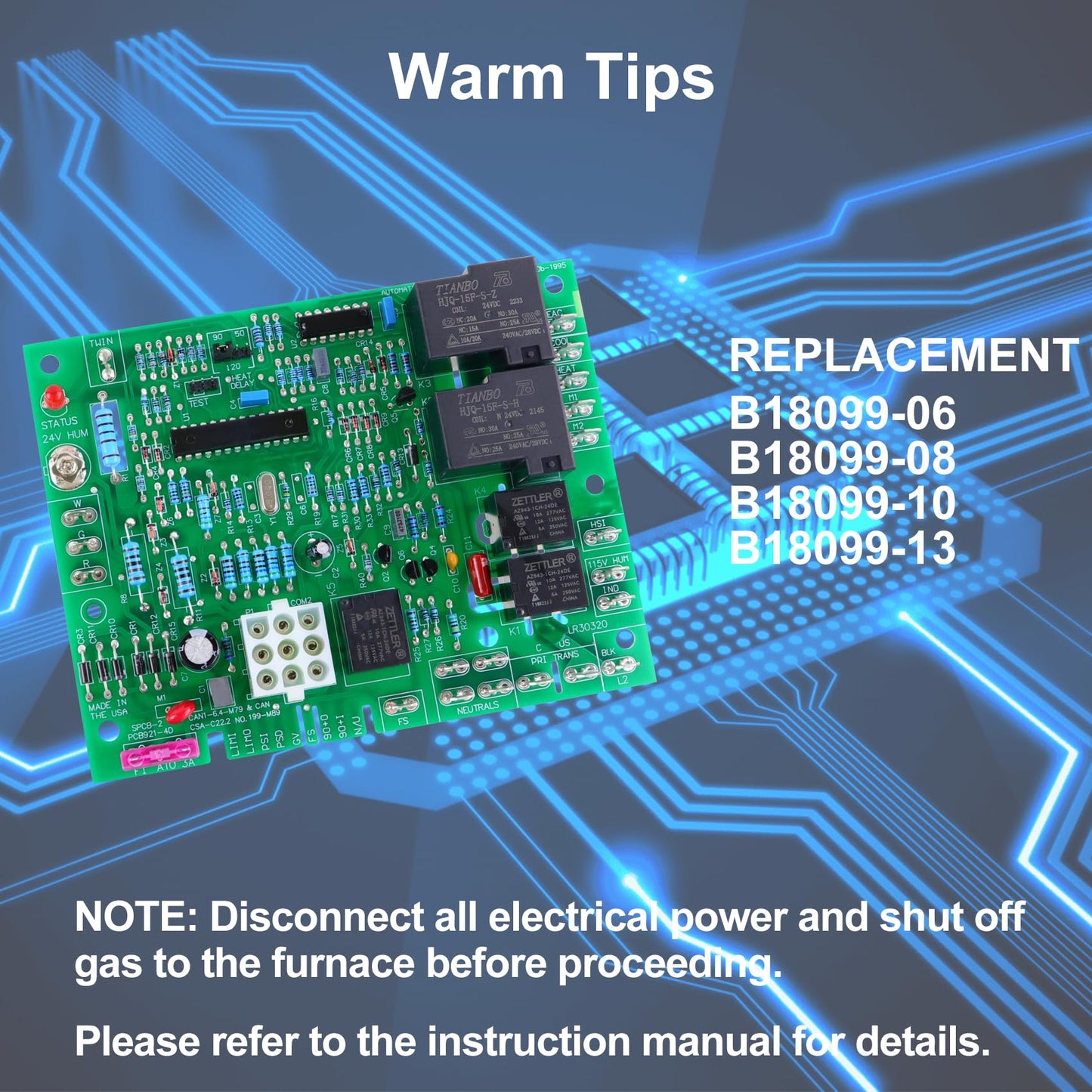 #B18099-13Furnace Control Circuit Board,Replacement for Goodman Furnace Control Circuit Board B18099-06,B18099-08,B18099-10 and B18099-13.