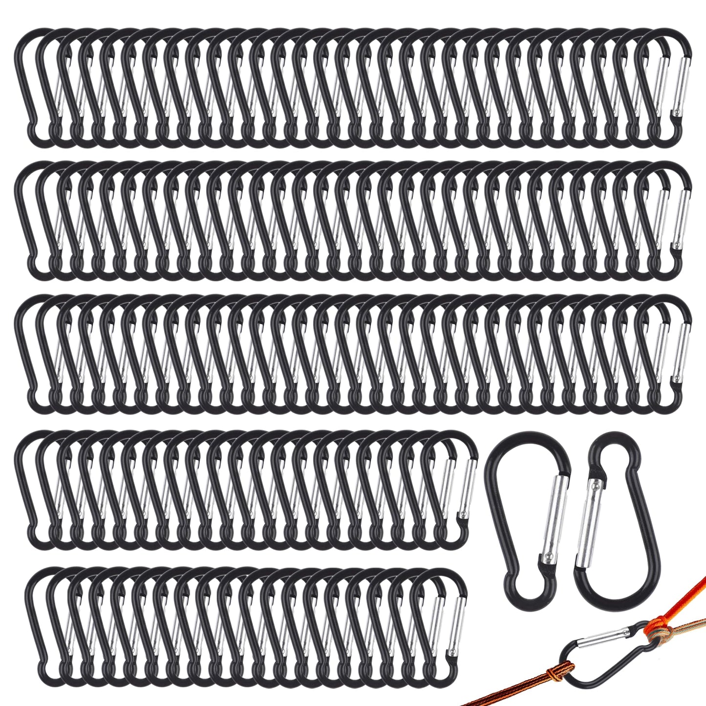 300 Pcs 2" Carabiner Bulk Spring Snap Hooks Bulk Aluminum Alloy Clip Keychain for Hanging Camping Hiking Traveling Fishing Outdoor Activities Dog Leash, Keys (Black)