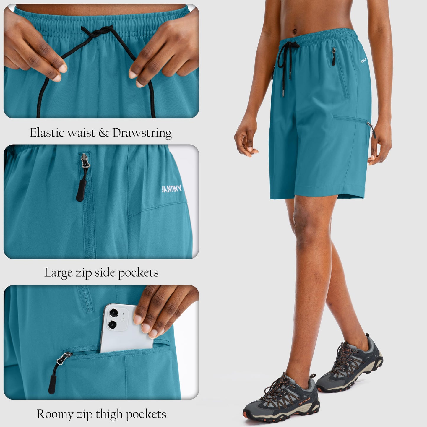 SANTINY Women's 5''/ 7''/9'' Hiking Cargo Shorts Quick Dry Lightweight Summer Shorts for Women Athletic Golf Zipper Pockets(Blue_3XL)