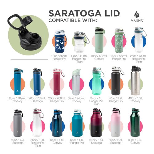 Manna Saratoga Lid - Locking Pour Spout Cap for Saratoga, Ranger Pro, and Convoy Bottles - Black - 4 Lids