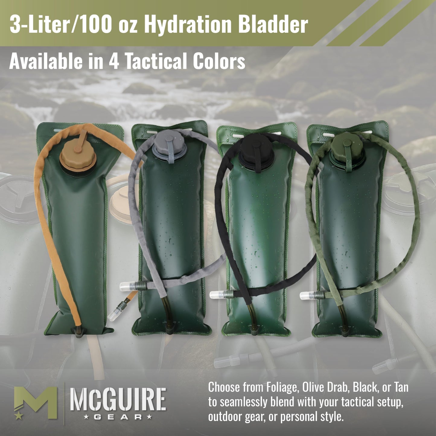 M MCGUIRE GEAR Hydration Bladder, 3L/100 oz. Water Bladder, Leak Proof Hydration Pack, Water Reservoir with Insulated Drinking Tube for Hiking, Cycling, and Biking (Olive Drab)
