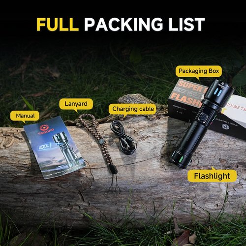Esgofo Rechargeable Flashlights High Lumens 100000, Single Click Button Design, Super Bright 30W LED, Long Lasting 15H, USB C Input & Output, LCD Power Display, 6.69” Length, for Camping Hiking Home