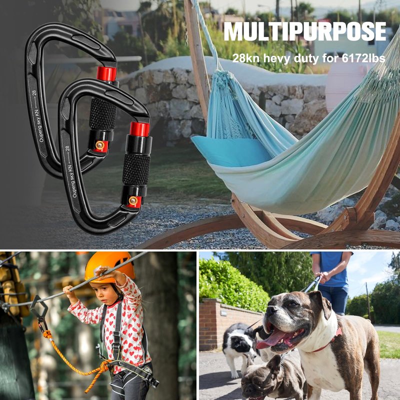 Auto Locking Carabiner Clips - 28KN (6172lbs) Heavy Duty Caribeaners ，4PCS Large Carabiner Clip for Keychains，Hammock，Camping, Gym, Hiking, Outdoor ，Dog Leash