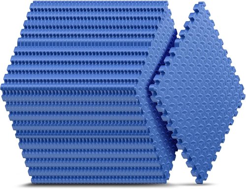 Home Gym Mat - Interlocking EVA Foam Exercise Tiles for Workouts & Play Areas | Blue, 24x24 in, 16 Tiles