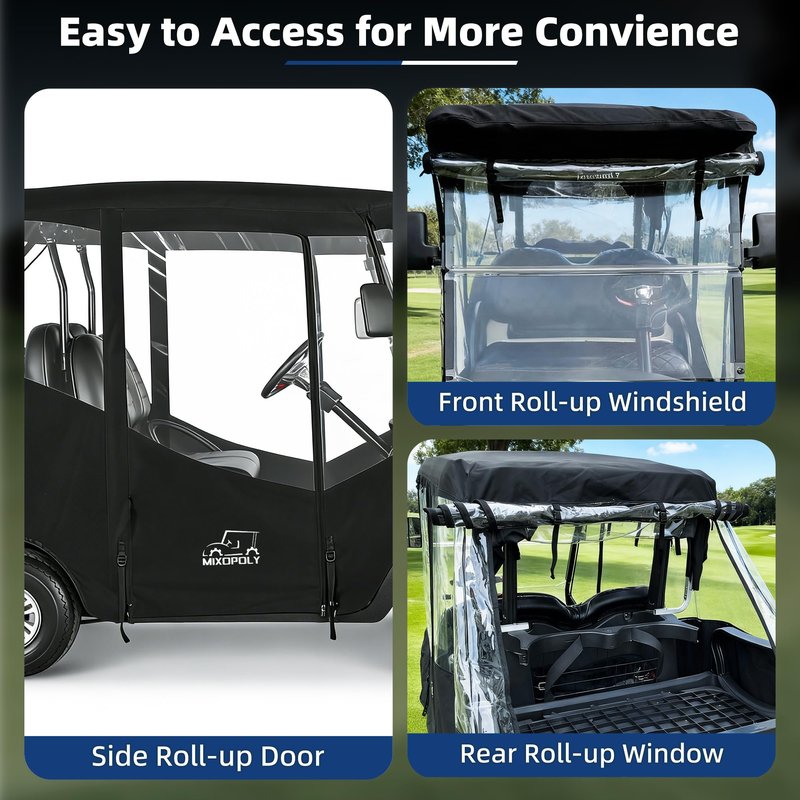 Mixopoly 4 Passenger Golf Cart Enclosure for Club Car Precedent 2+2 Seater with Short Roof 58 inch, 4-Sided Clear Window 600D Rain Cover Waterproof Windproof Snowproof and All-Weather Protection