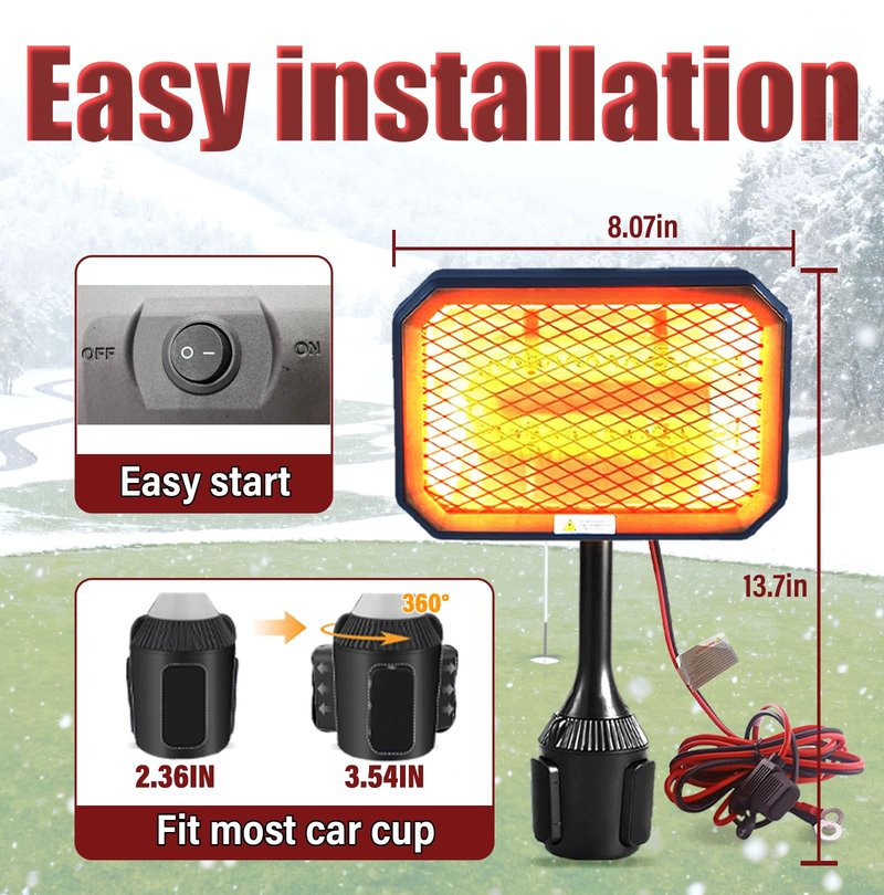 48V Golf Cart Heater - Attery Powered Heater, 400W 360° Adjustable Electric Winter Golf Cart Accessories for Club Car/Yamaha/EZGO,Safe & Fast Heating,Eclipse Blue