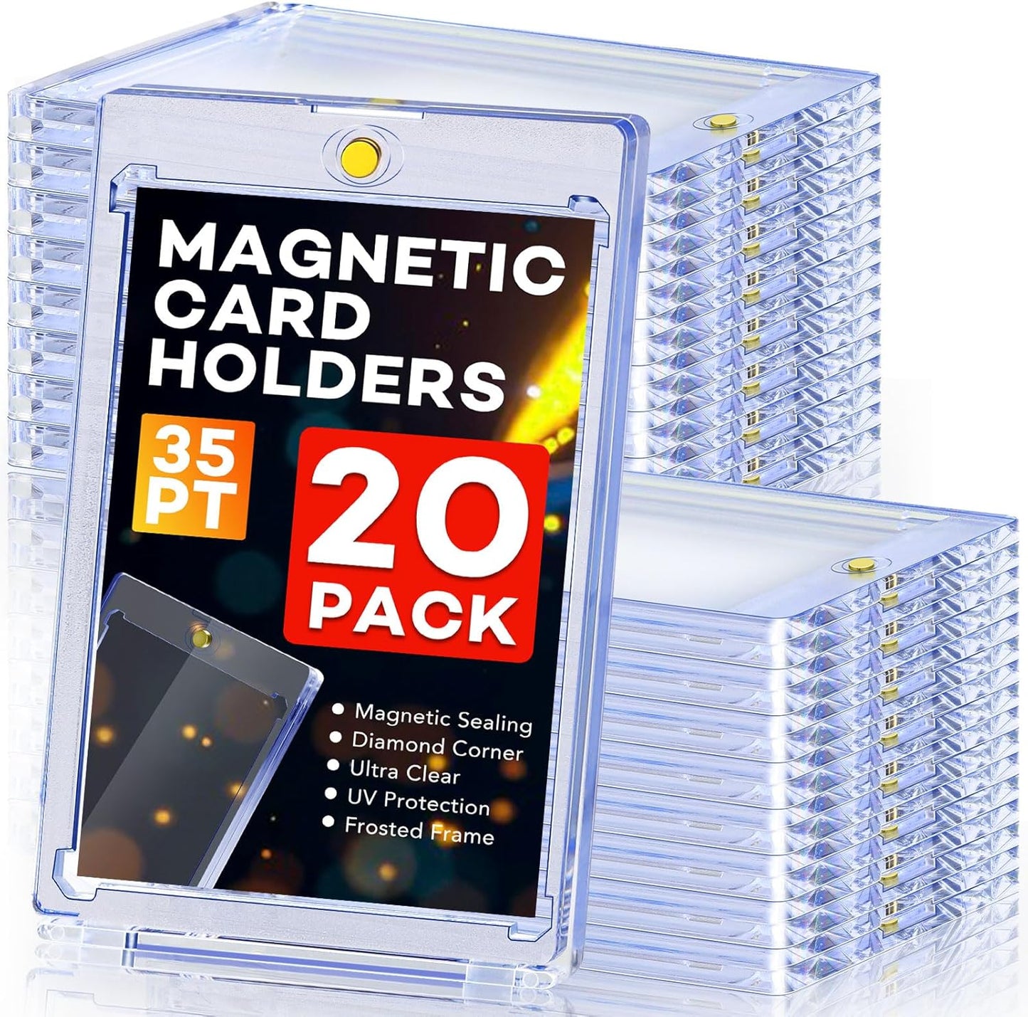 Skiennix Magnetic Card Holders - 35pt One Touch U-V Protection Hard Plastic Case | 20 Count for Trading Cards