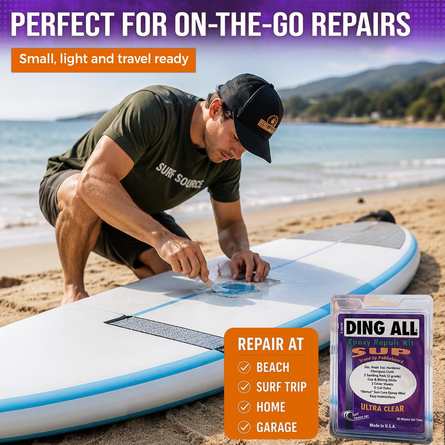 Ding All Super Stand Up Paddle Board (SUP) Epoxy Repair Kit with a Superior, Eco-Friendly and Non Yellowing Formula for Small to Medium Ding Repairs