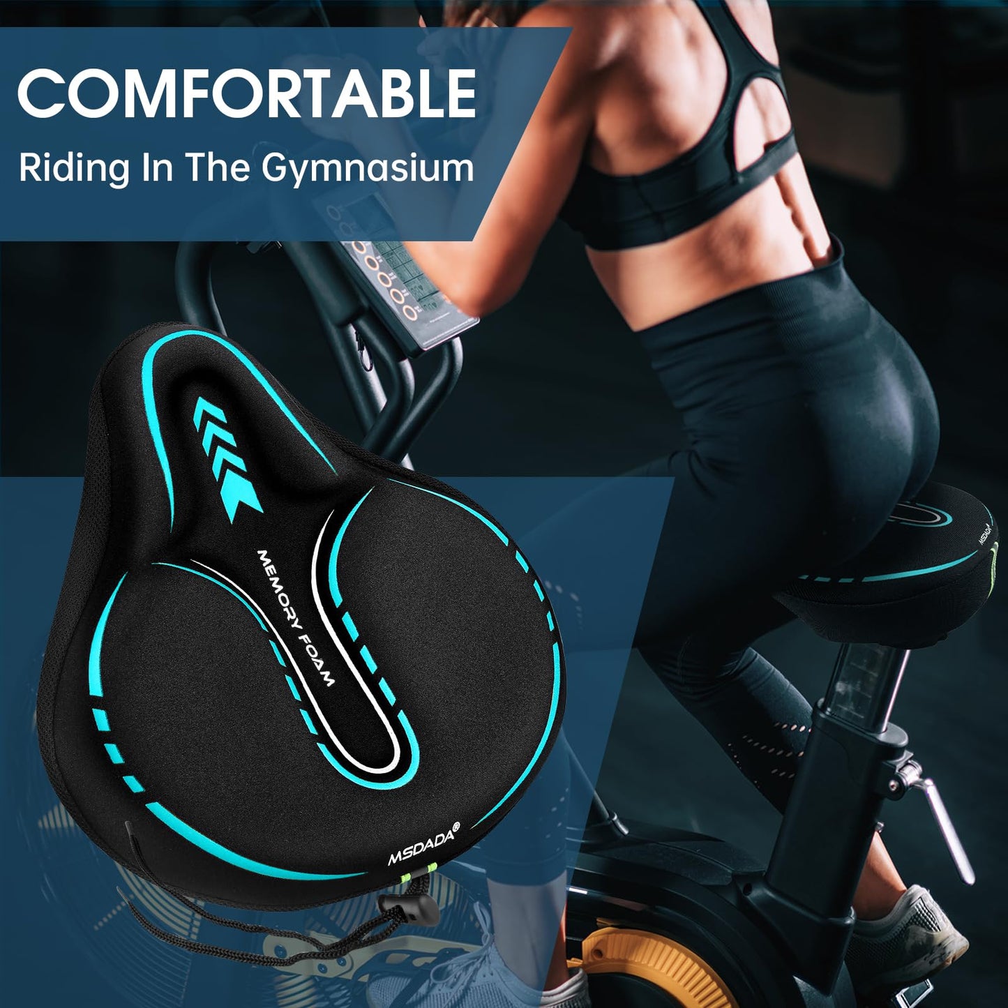 MSDADA New Large Gel Bike Seat Cover, Extra Soft Bike Seat Cushion for Men Women Comfort Wide, Fits Indoor/Outdoor/Exercise Bikes,Light Blue(11inch x 10 inch)