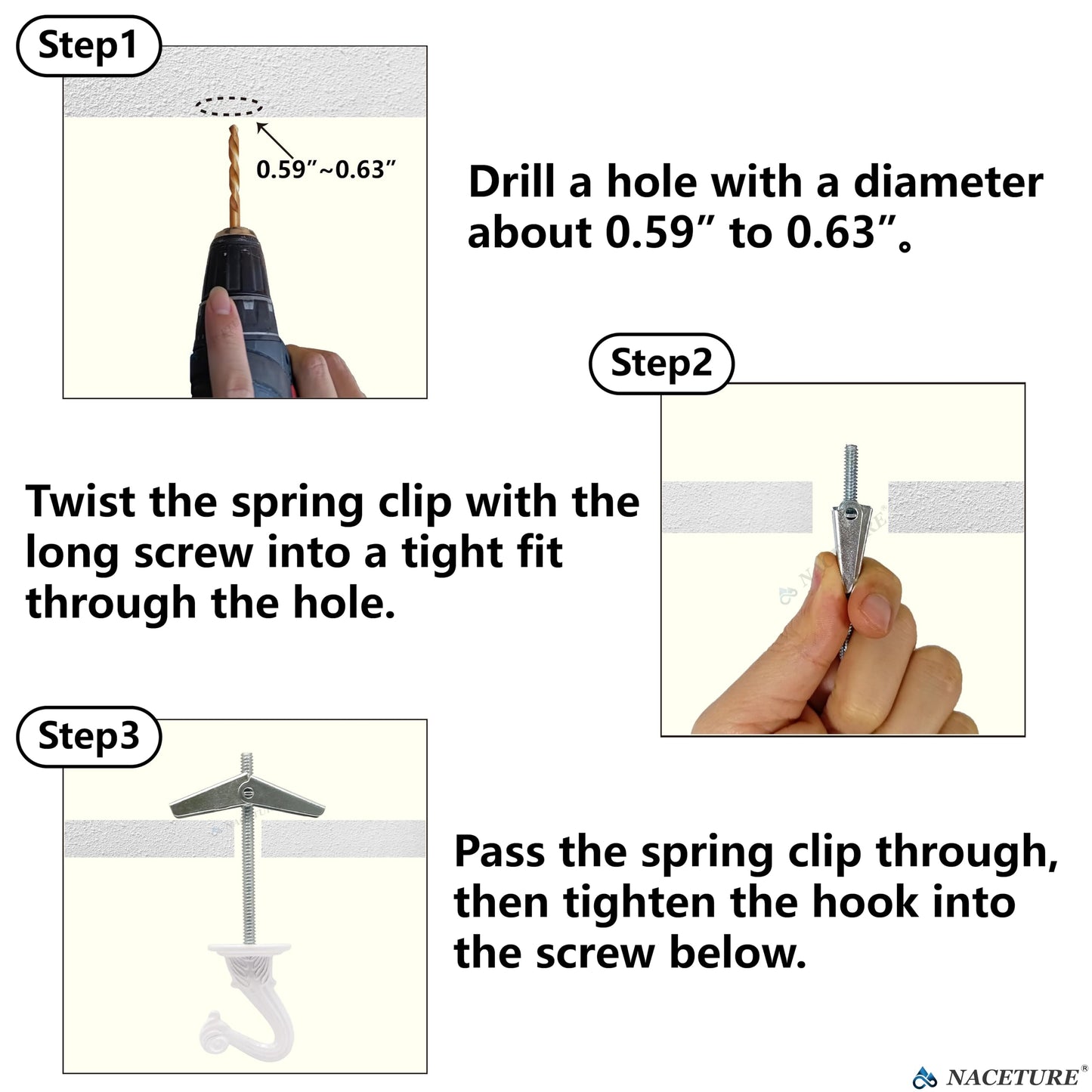 NACETURE Ceiling Hooks for Hanging Plants – 6 Pcs White Plant Hooks for Hanging Baskets Outdoor or Indoor - Swag Hook for Ceiling with Toggle Hooks for Hanging Lights, Flower Install Screw in Hooks