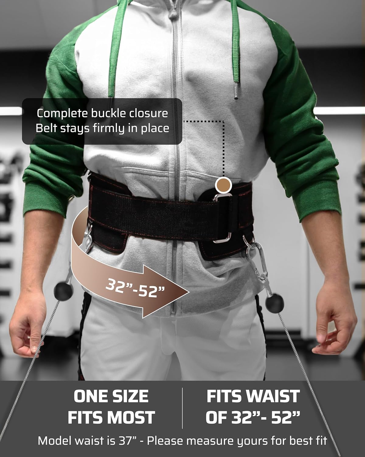 THEFITGUY Multi-Attachment Cable Machine Belt - 5 Attachment Points for Optimal Weight Distribution | Includes 2 Straps (40” & 27”) & 3 Metal Snap Hooks