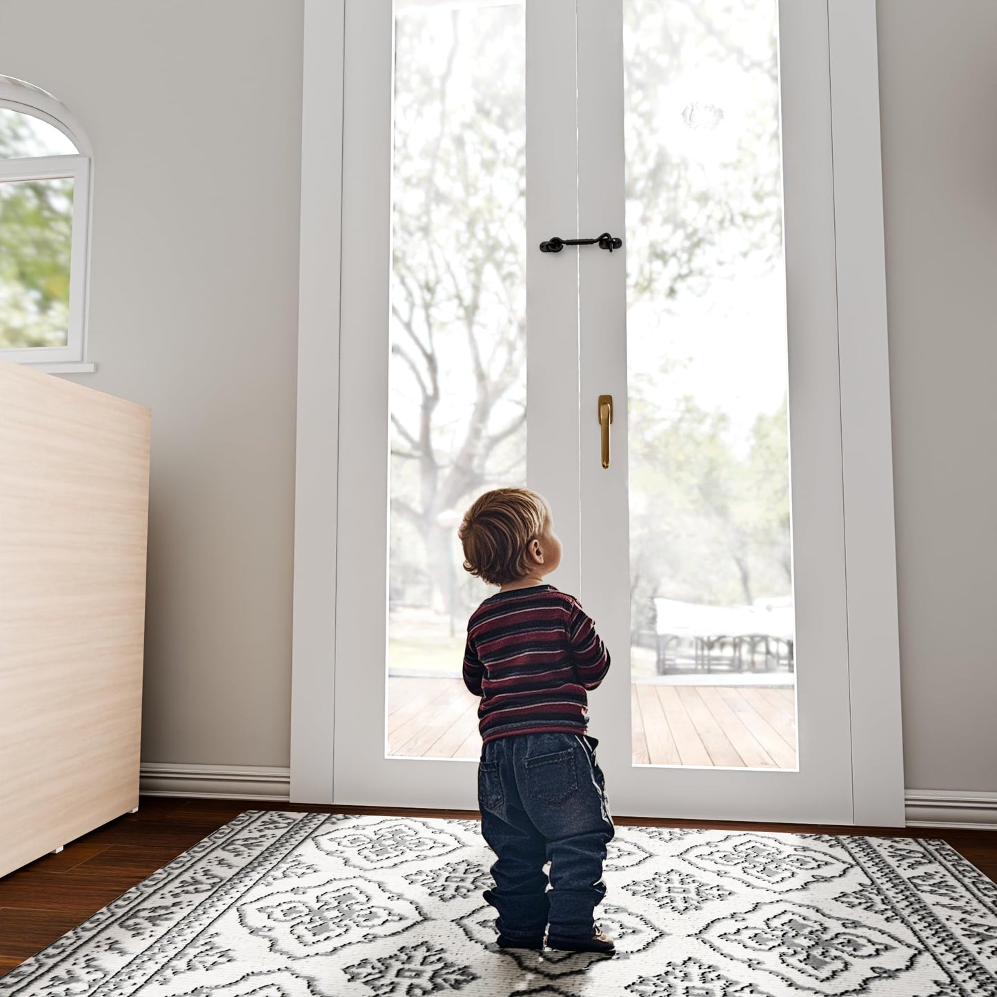 SANKEYTEW 4'' Door Latch Door Lock Hardware, 4'' Stainless steels Hook and Eye Gate Latch Easy Lock for Barn Door, Black Sliding Door Lock with Screws for Window, Cabin Hooks