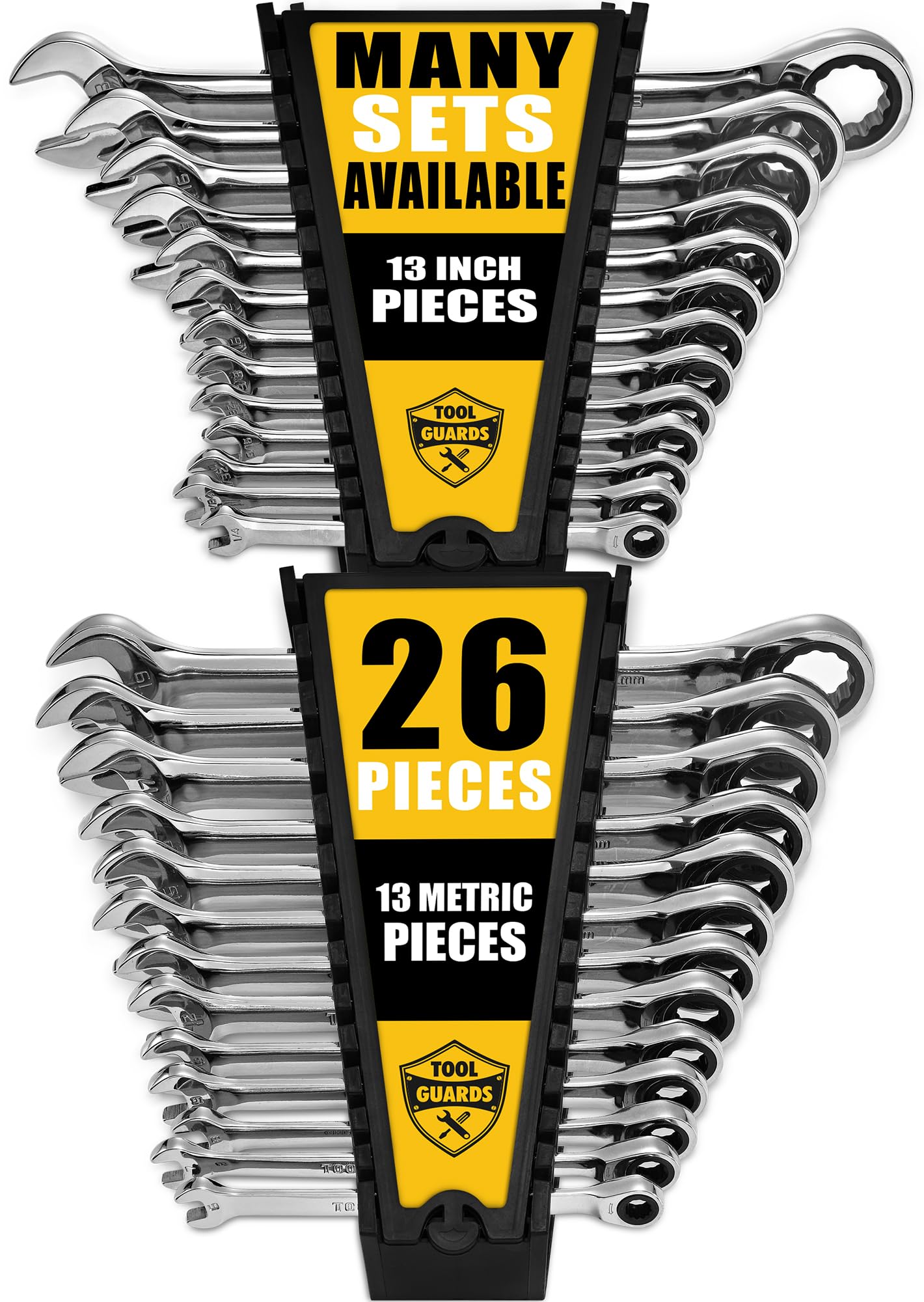 TOOLGUARDS Ratcheting Wrench Set 26pcs - Metric and Standard - With Rack Organizer - Wrenches - Combination Ratchet Wrench Set - 100% Lifetime Satisfaction Guarantee