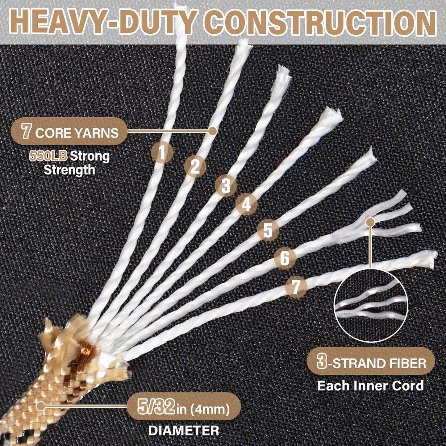 Paracord 550 lb - 50ft Heavy Duty 7-Strand Parachute Cord | Desert Camo Survival Gear