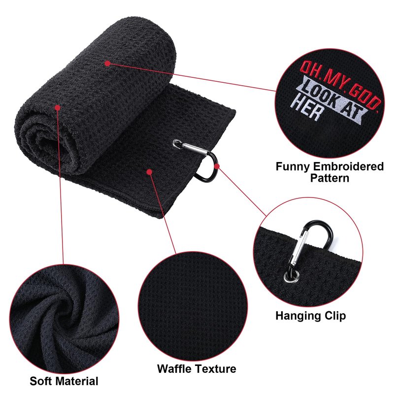 Moukeren 3 Pcs Funny Womens Golf Towels Microfiber Embroidered Ball Towel with Clip for Mother Day Retirement Birthday Gift for Grandma Mom Sister Golfer Lover(Black, Hot Pink, Pink,Elegant Style)