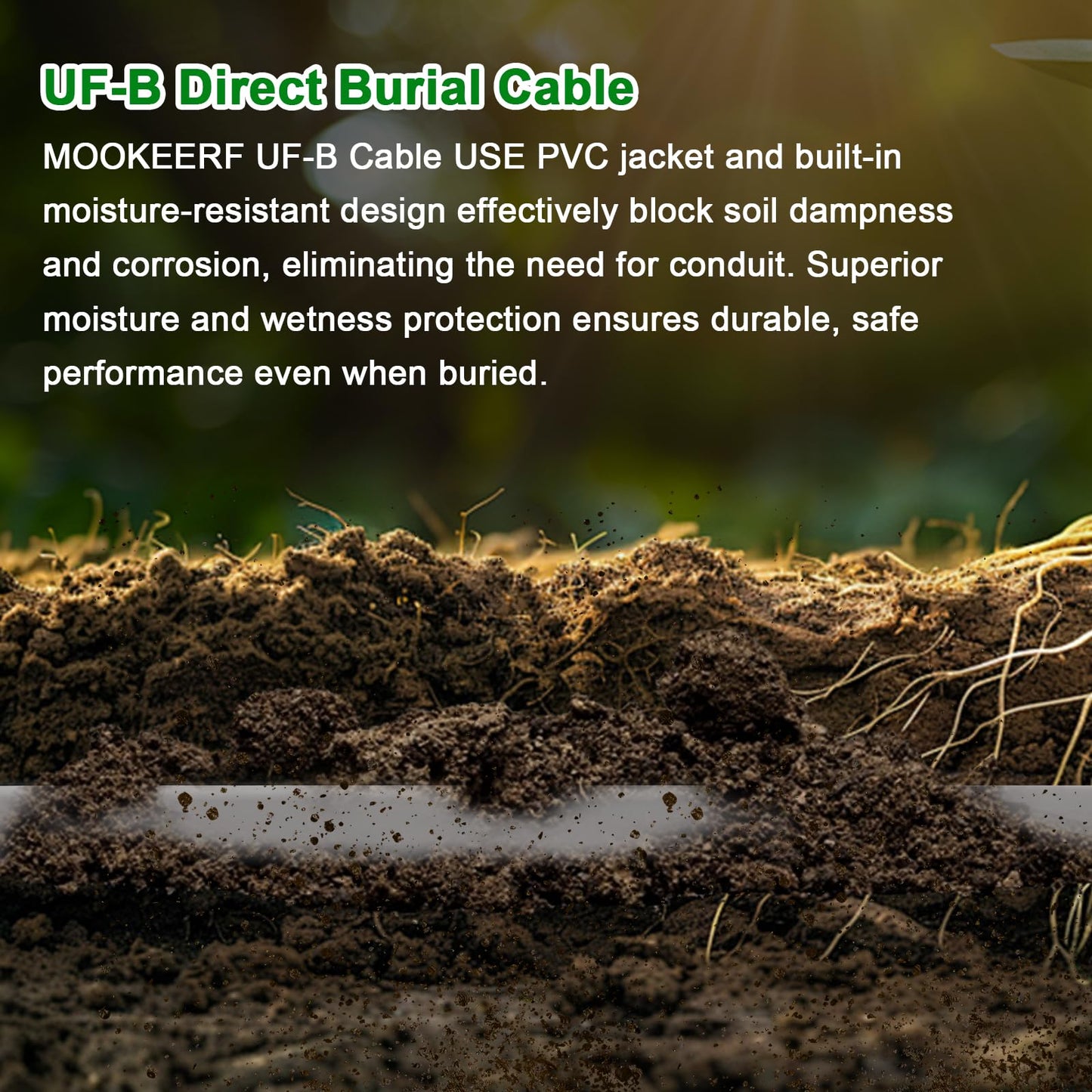 14/2 UF-B Wire - 100FT 14 Gauge Direct Burial Electrical Cable 100% Pure Copper 14AWG 2 Connector for Underground Feeder Wet or Corrosive Locations Indoor & Outdoor etc