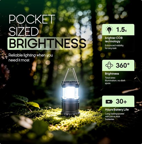 MalloMe LED Camping Lantern - Portable Battery-Powered Light for Emergencies | Collapsible Design, 3 x AAA Operated