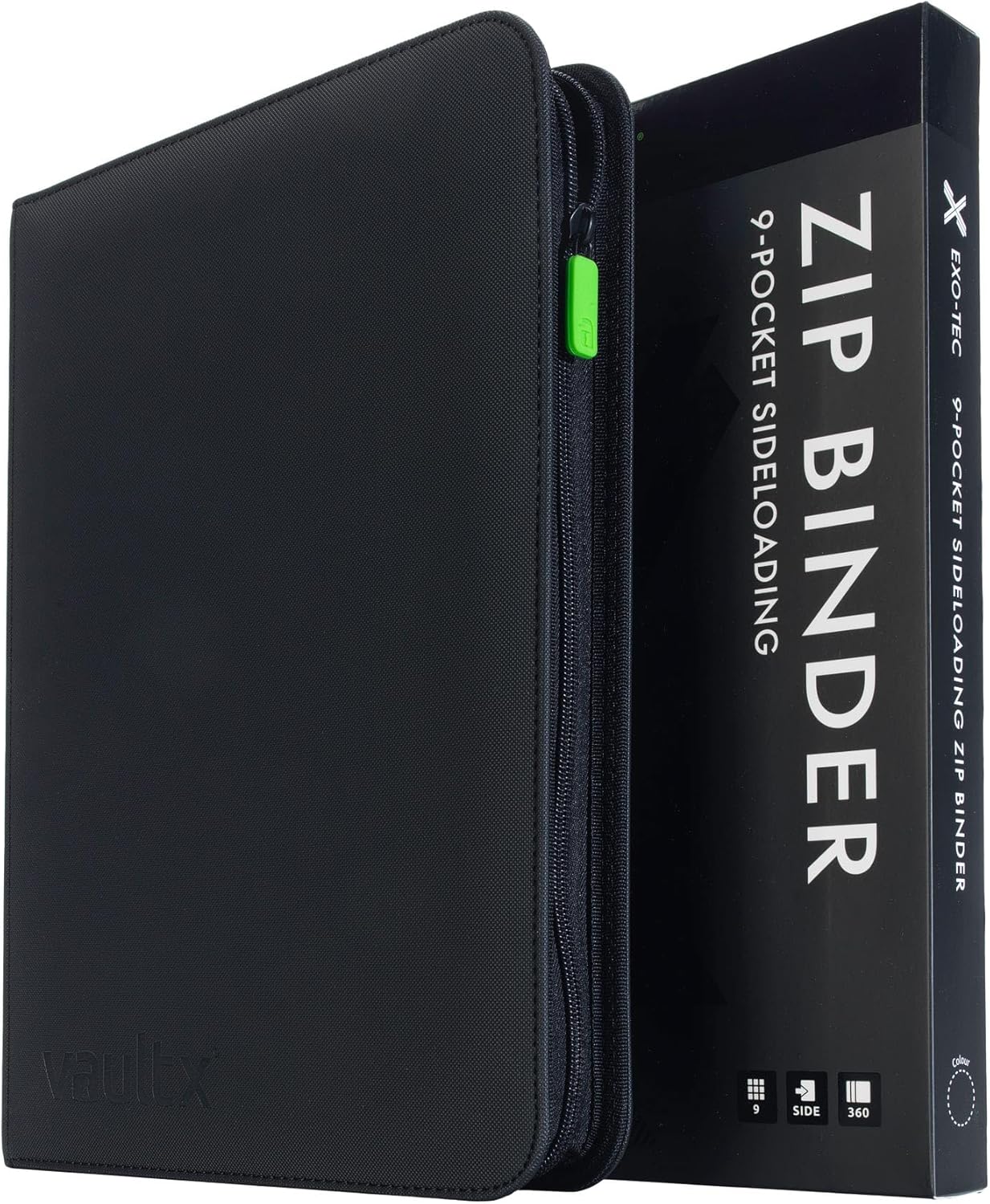 Vault X 9 Pocket Trading Card Zip Binder - Premium Exo-Tec Material | Holds 360 Cards, Black