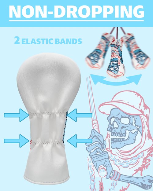 Golf Club Head Covers,1pc Skull Skeleton Fairway Golf Headcovers for Woods, PU Leather with Advanced Embroidery for Most Brands-White