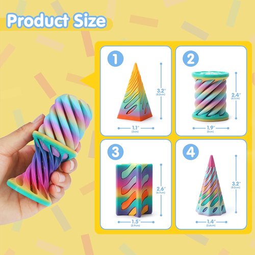JOYIN 4 Pack Fidget Toys - Pastel Color 3D Printed Spiral Cone for Stress Relief | Perfect Gifts for Kids & Adults