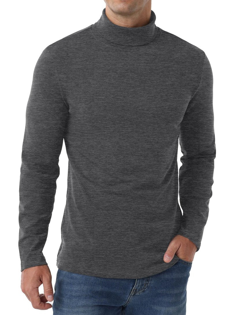 Askdeer Men's Turtleneck Shirts Cotton Long Sleeve Thermal Pullover Sweater Lightweight Thermal T-Shirts Dark Gray