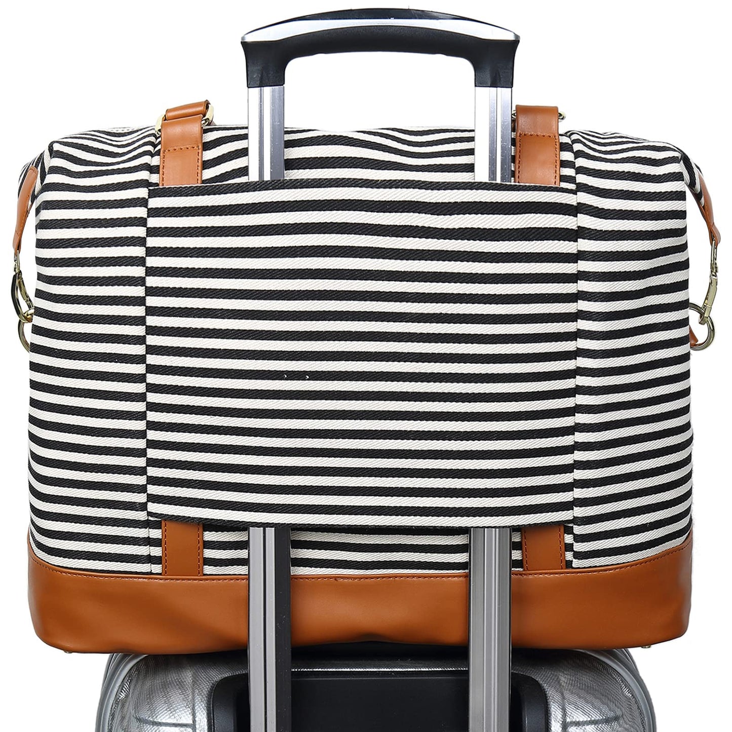 CAMTOP Women Ladies Travel Bag Canvas Weekend Overnight Carry On Luggage Bags(Black and White Stripe)
