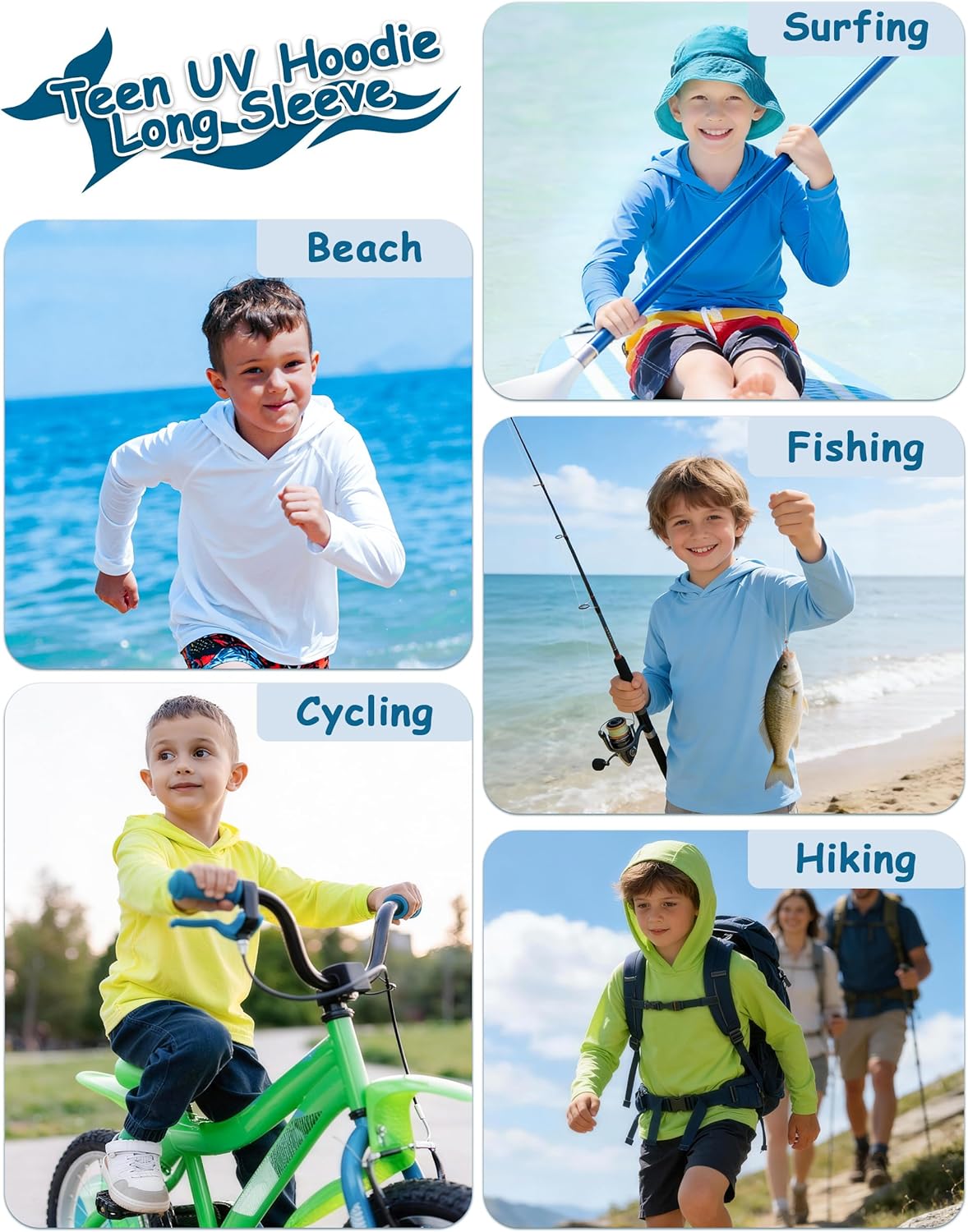 Skiennix Boys Hooded Long Sleeve Rash Guard - Youth UPF 50+ Sun Protection Swim Shirt | Ideal for Beach & Hiking