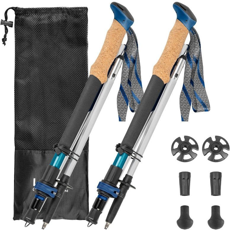 Trekking Poles, Collapsible Hiking Poles,Lightweight and Compact Walking Sticks with Adjustable Height for Men and Women (Blue)