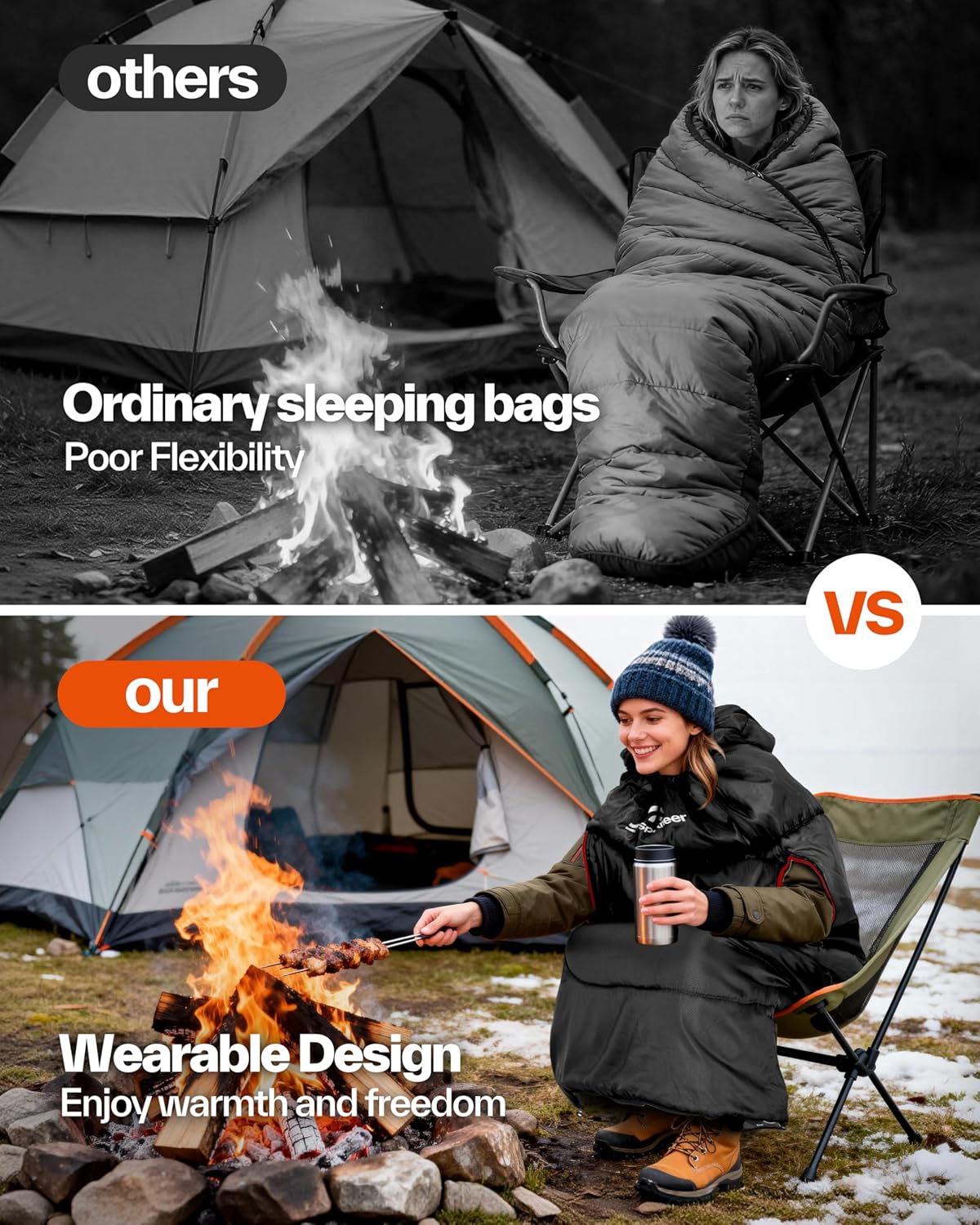 Sportneer Wearable Sleeping Bag - Walkable Design with Arm Zippers | Waterproof & Compact for Camping, Travel, and Stadiums