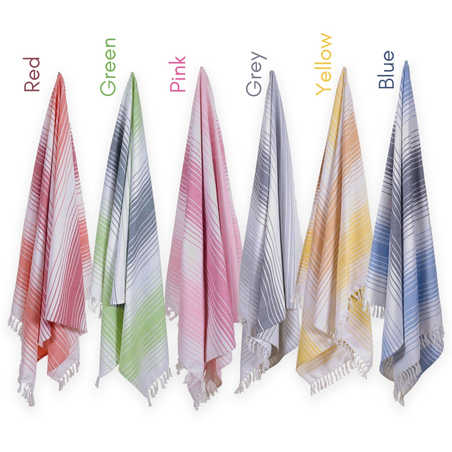 Native Fab Turkish Beach Towels - 6 Pack - Oversized 40"x71" - 100% Cotton, Lightweight, Thin, Quick Dry, Sand Free - Large Striped Towel for Adults, Travel, Bath, Swim, Camp - Multi 6 Colors