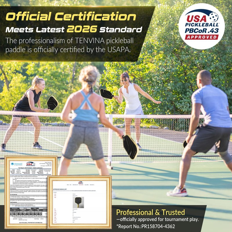 TENVINA Pickleball Paddles, Thermoformed T700SC Carbon Fiber Pickleball Paddle, Pickle Ball Paddle USAPA Approved with Dominant Power and Larger Sweet Spot