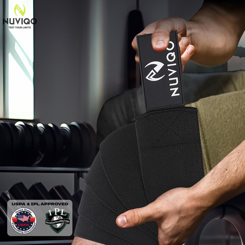 Nuviqo Knee Wraps (Pair) for Weightlifting – 78 Inch Maximum Compression Wrap for Squats & Pain Relief, Ideal for Men & Women, Powerlifting, Cross Training & Leg Day in the Gym