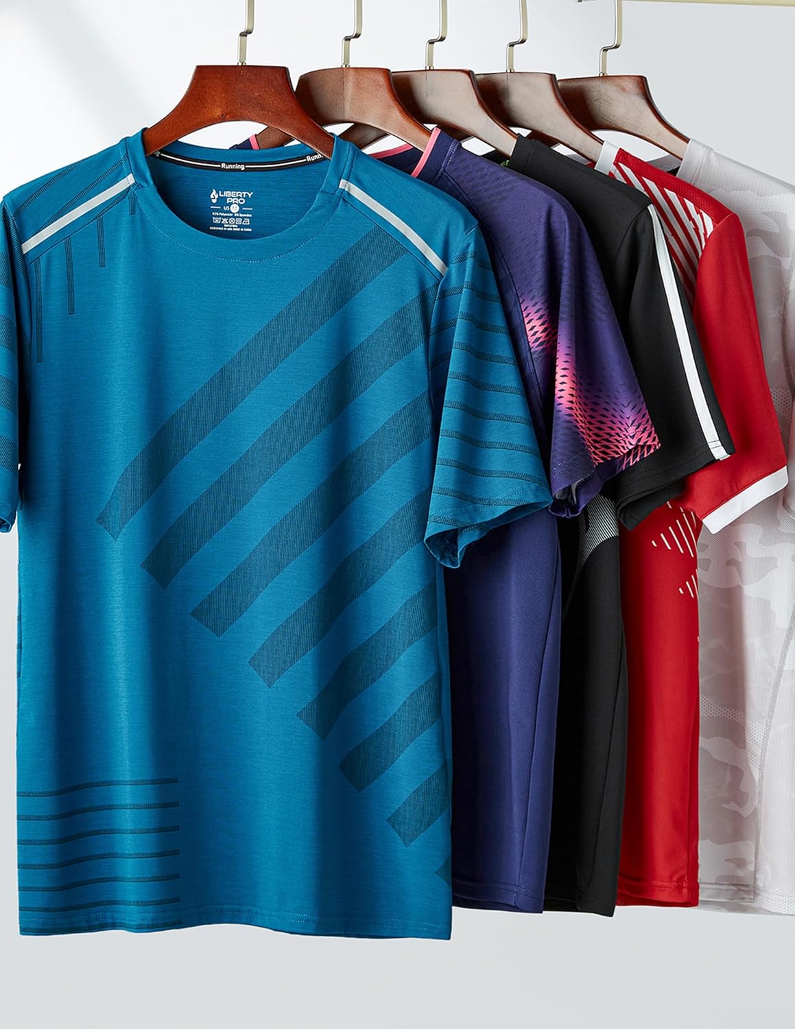 Skiennix Men's Quick Dry Crew Neck T-Shirts - 5 Pack Athletic Short Sleeve Workout Tees