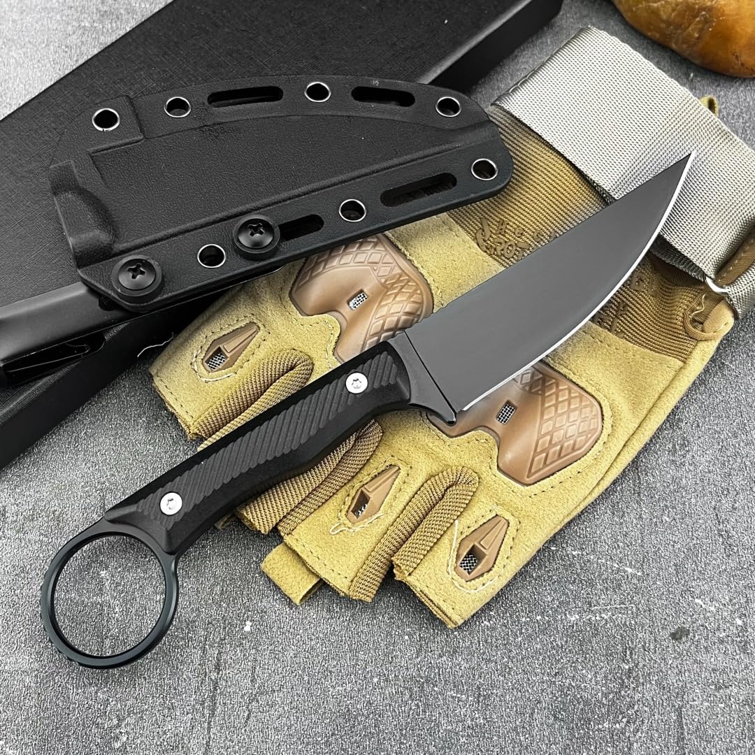DIELUONAI 7.8" Fixed Blade Knife for Outdoor EDC,Full Tang 8Cr13Mov Steel with Mirror Finish,Non-Slip Grip Handle & Secure Kydex Sheath,Gift For Men