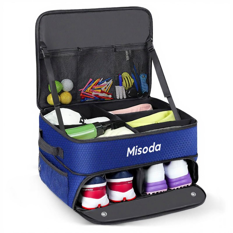 Misoda Golf Trunk Organizer with Shoe Storage, Golf Gifts for Men,2-Pair Capacity, Waterproof Car Trunk Locker Storage Box for Golf Gear and Accessories,Golfer Gifts(Blue) Count