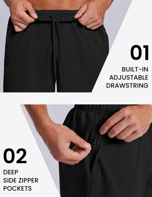 PINSPARK Men's 7 Inch Athletic Gym Shorts, Breathable Quick Dry Workout Running Shorts with Zipper Pockets Black