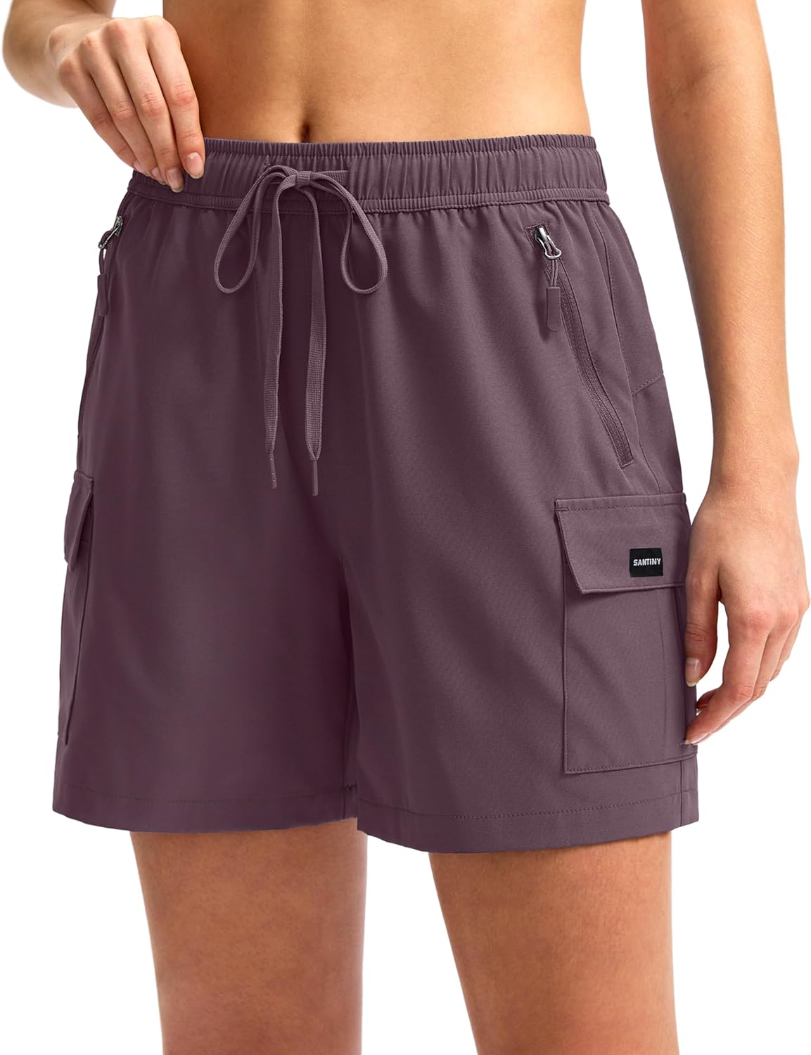 SANTINY Women's Quick-Dry Hiking Cargo Shorts - Lightweight Athletic Summer Shorts with Zipper Pockets | 5''/7''/9'' Sizes