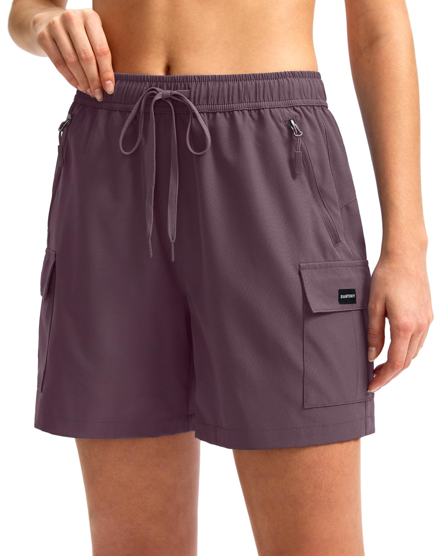 SANTINY Women's 5''/ 7''/9'' Hiking Cargo Shorts(Dusty Purple_L)