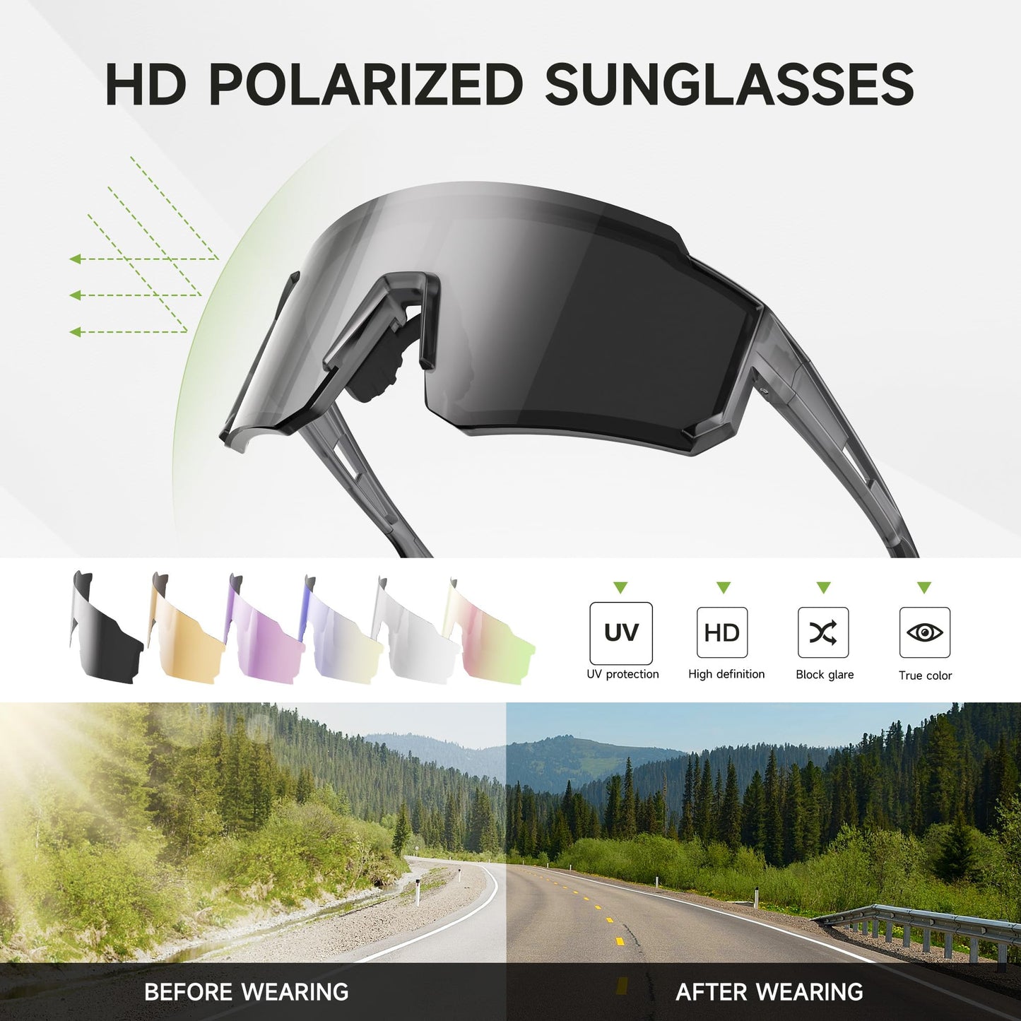 Foliful Sports Polarized Sunglasses Men Women for Running Baseball Hiking