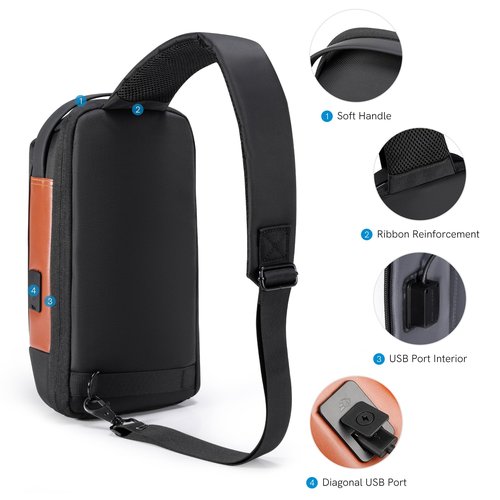 Kingsons Anti Theft Crossbody Bag Sling Backpack Mini Travel Sling Man Bag TSA lock with USB Charging Port Small Chest Shoulder Side Backpack for Traveling, Leisure, Commuting,Fit for 9.7" ipad