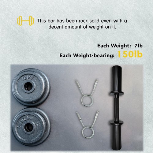 16" Olympic Dumbbell Handles Black, Loadable Dumbbells Bar Sets (150LBS Weight Capacity), Compatible with 2’’ Standard Plates, 2 Pair of Spring Collars Included