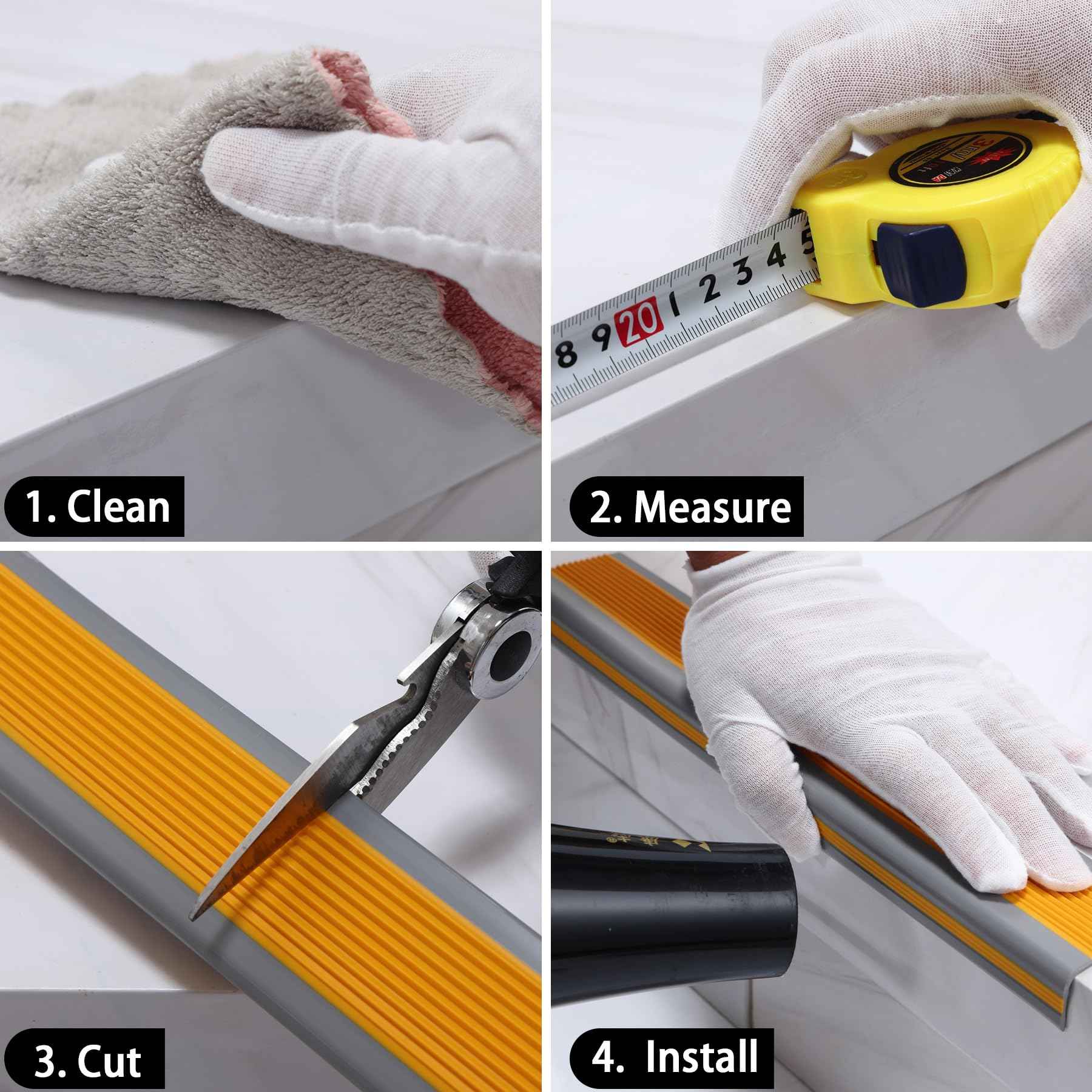 Trimold Vinyl Anti-Slip Stair Nosing, Self Adhesive Non-Slip Staircase Step, Flexible Rubber Treads Edge Protector Molding Trim for Outdoor & Indoor Uses (16.4ft, Gray)