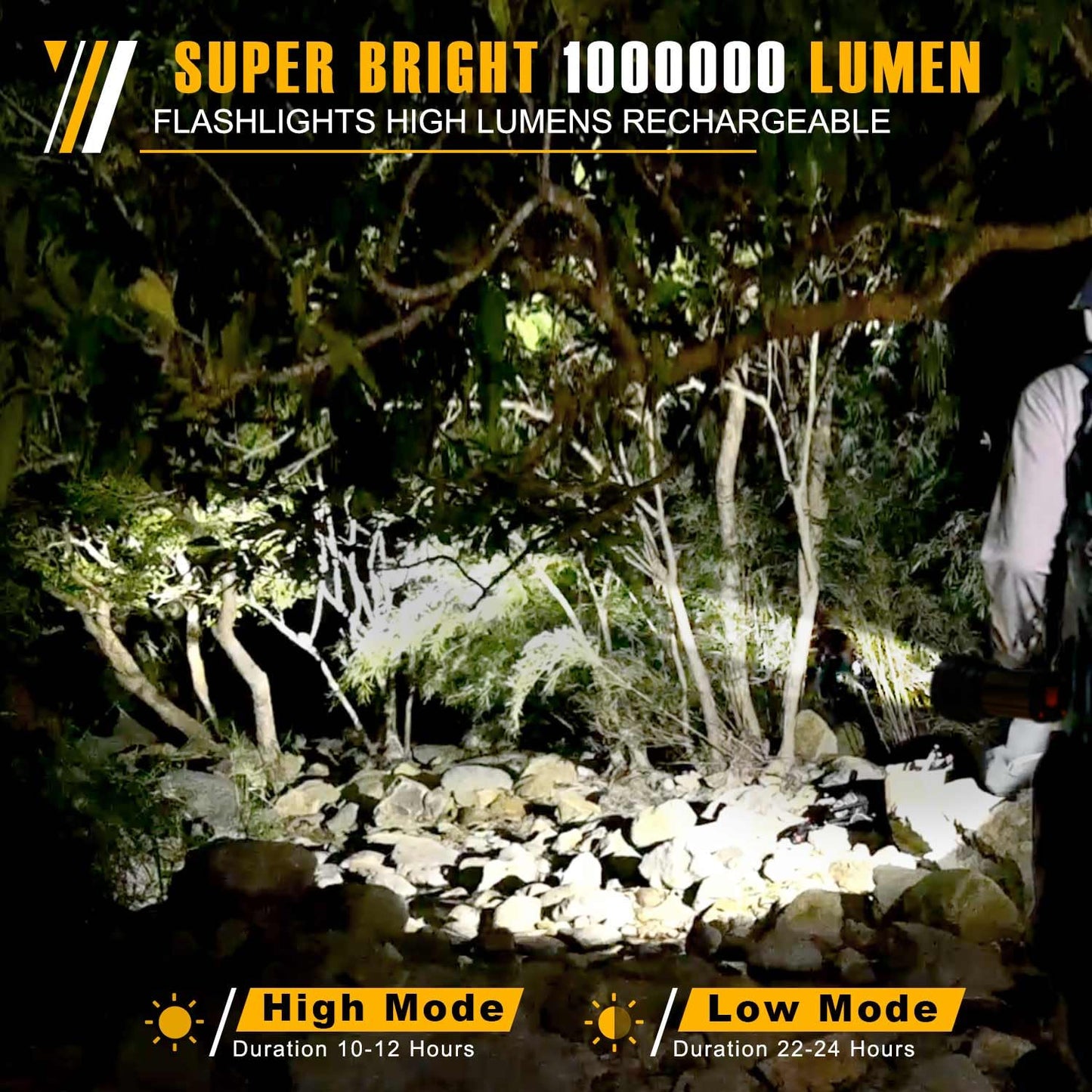 CSNDICE 100000LM High Lumens Rechargeable Spotlight Flashlight - 1600FT+ Long Beam Flashlight, IPX5 Waterproof Searchlight, 20H Standby, USB Power Bank, Shoulder Strap for Camping, Hiking, Emergency