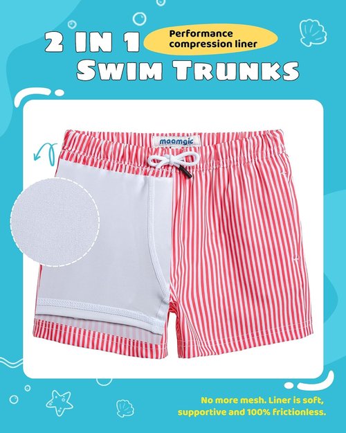 Maamgic Boys Swim Trunks - Compression Liner for Comfort | Toddler Stretch Swim Shorts
